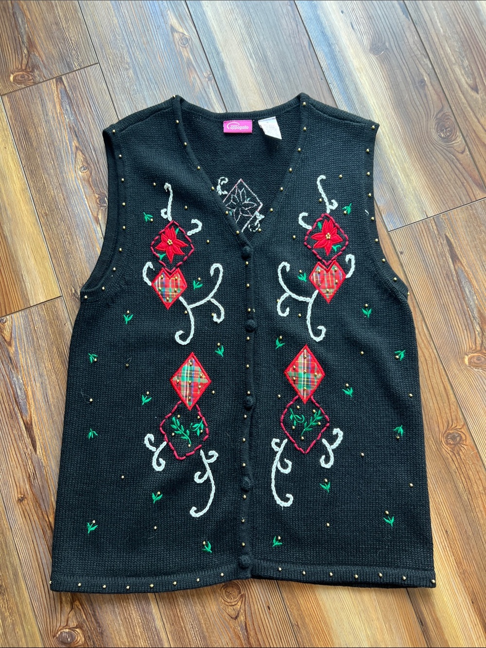 Pappagallo Black Knit Christmas Vest